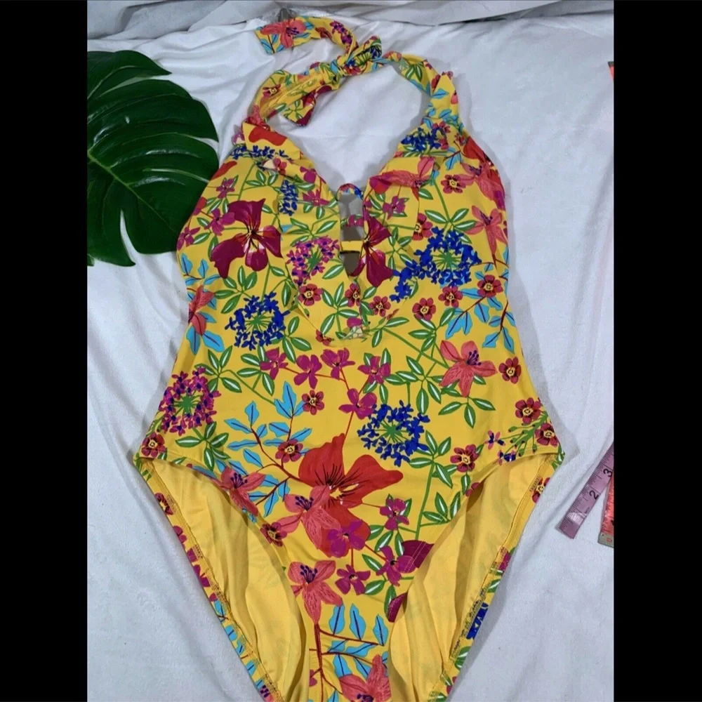 NEW Bleu Rod Beattie Magic‎ Garden Plunge Ruffle One Piece Swimsuit [SZ 12 ]